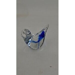 Art Glass Bird Figurine Cobalt Blue Swirl Clear Paperweight Hand Blown Decor